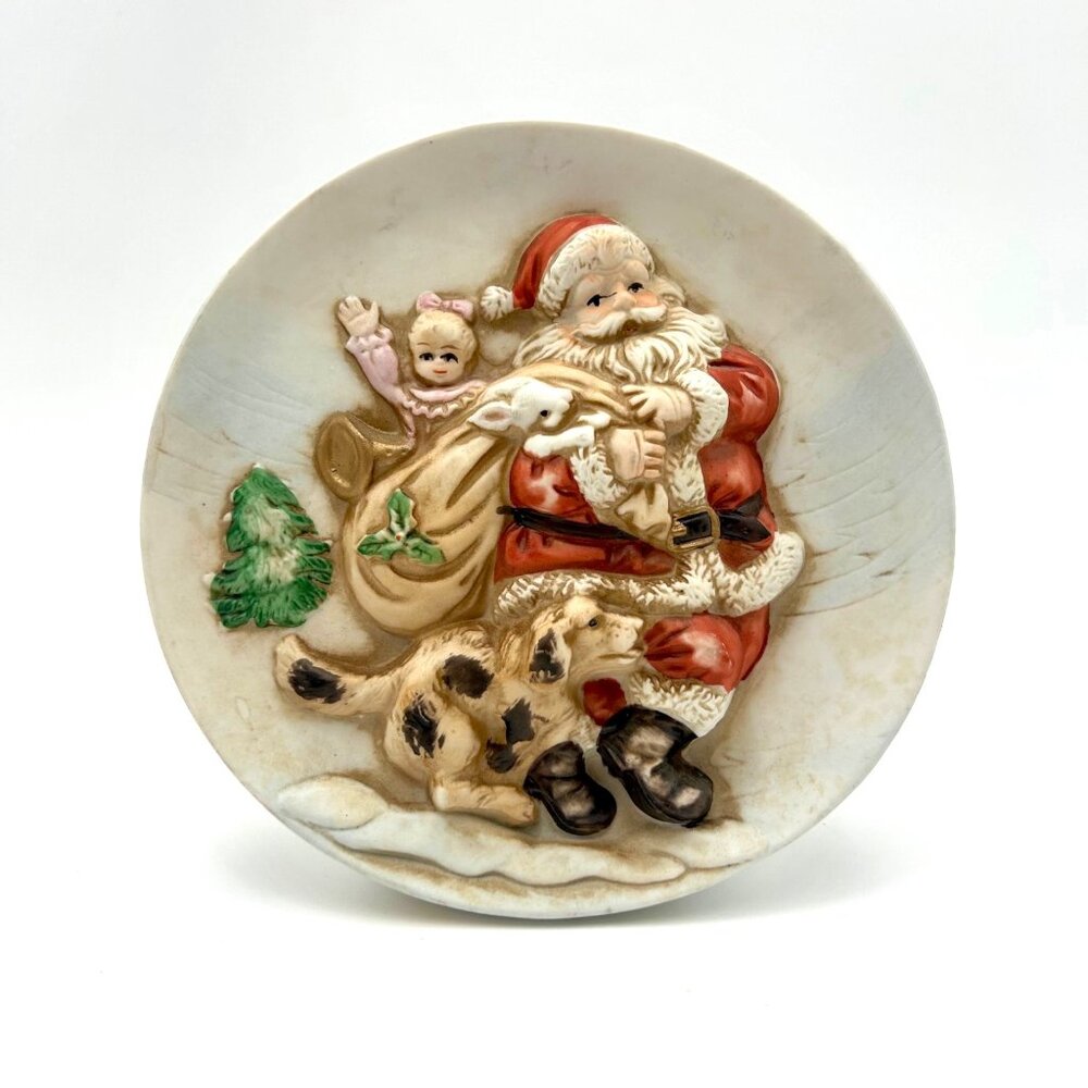 Vintage Christmas Santa Claus Musical Decorative Plate Table Centerpiece Matte